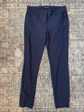 Mario Serrani Navy Black Diamond Print Work Pants Size 4 Slim Stretch Career